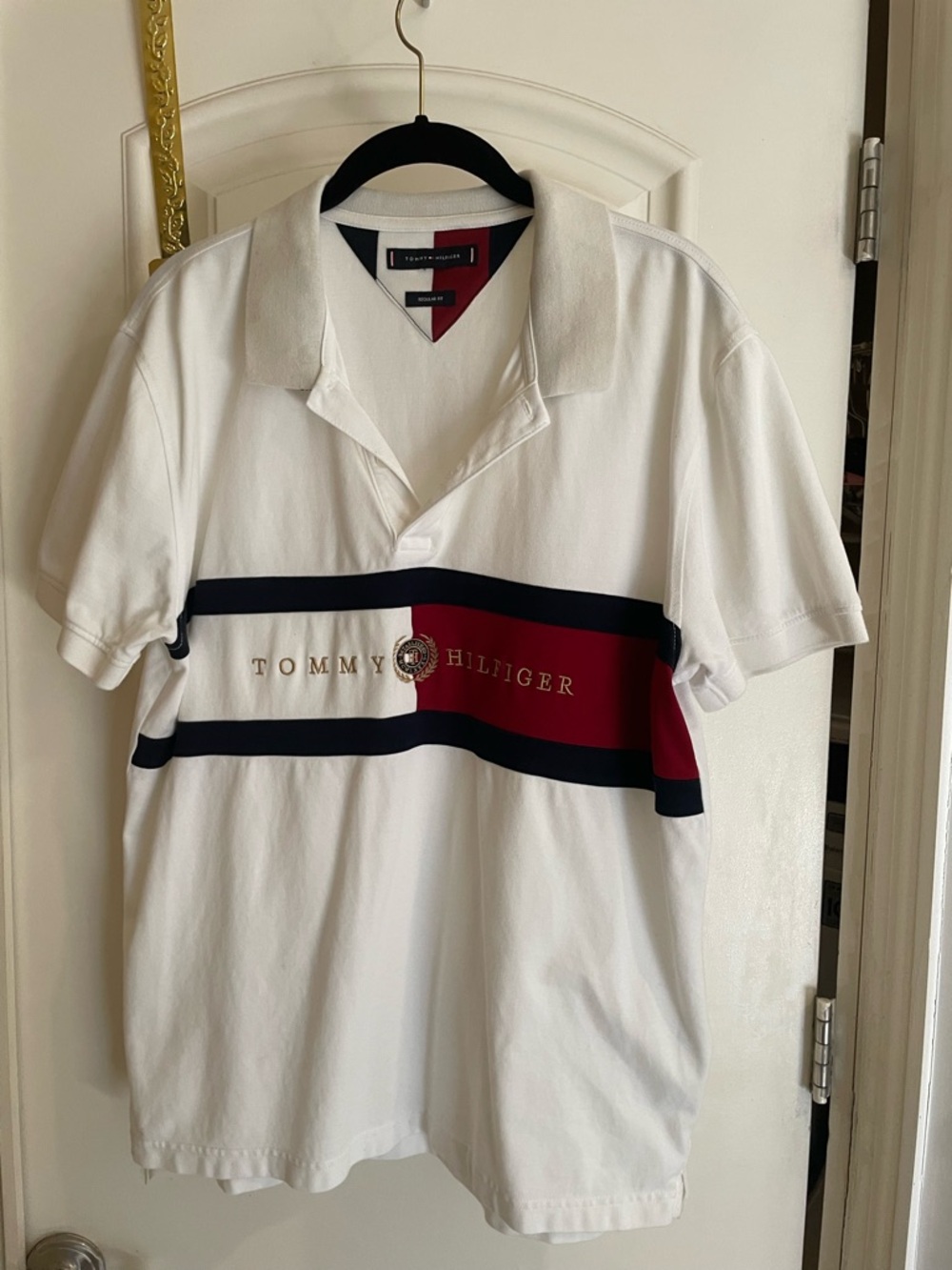 Tommy Hilfiger White Polo with Navy and Red Bands
